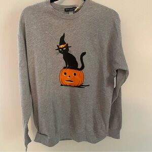 Kiel James Patrick KJP Black Cat Pumpkin Halloween Fall Sweatshirt Size Small
